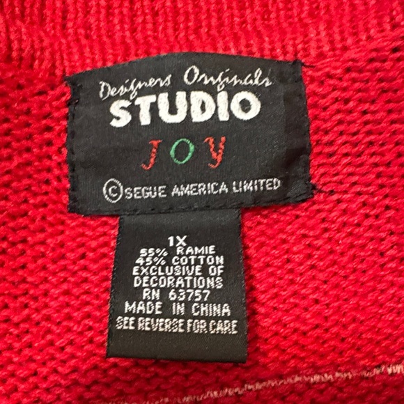 Designers Originals Studio Joy Festive Red Patchwork Christmas Cardigan Size 1X - Picture 14 of 15